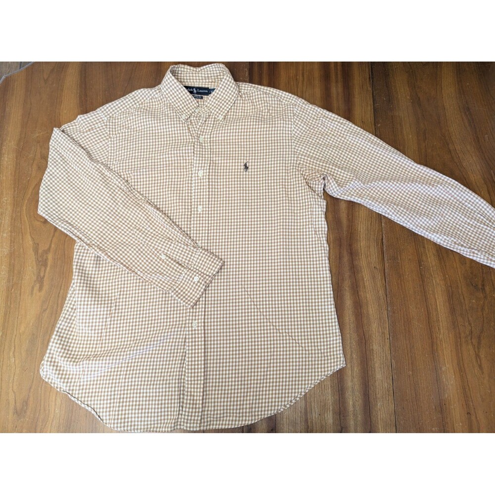Ralph Lauren Shirt Mens XL Brown Check Cotton Button Down Pony Classic Fit L/S